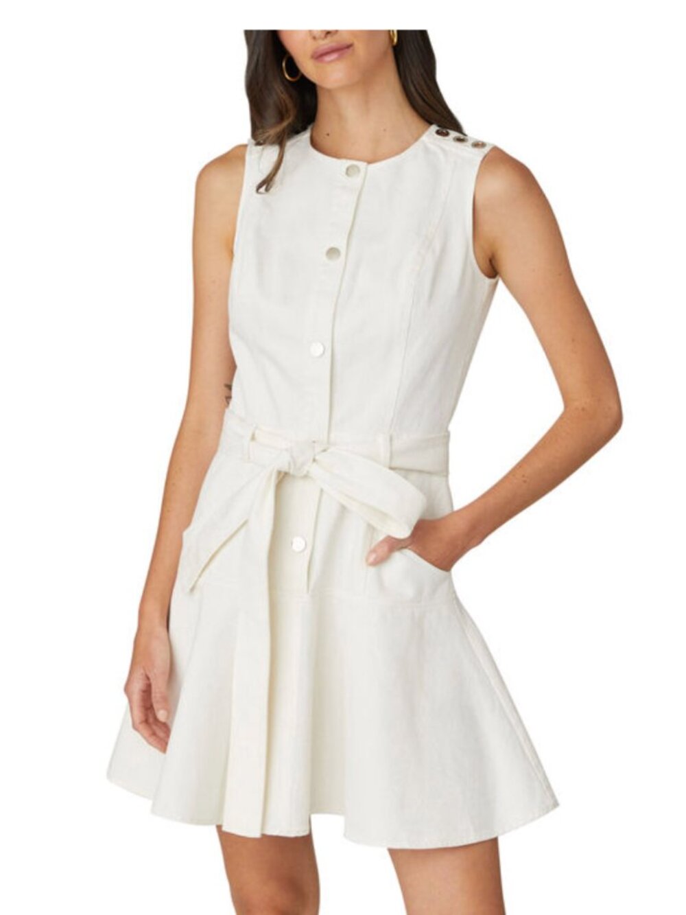 Shoshanna Anya Dress Mini Denim Sleeveless 100% Cotton A Line White New Size 0